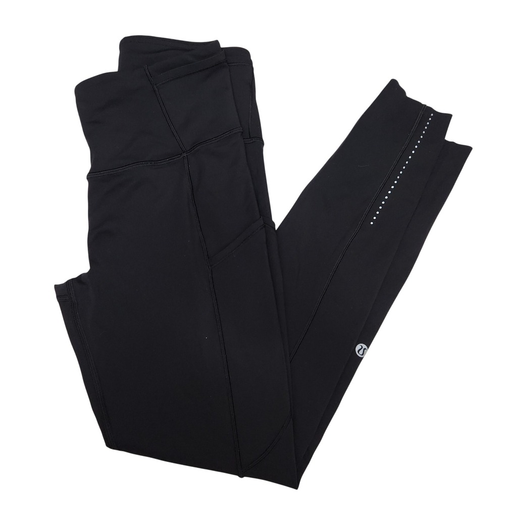 Lululemon Fast & Free 7/8 Tight II Nulux 25 Black Running Leggings Womens 6